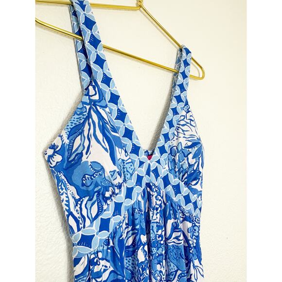 Lilly Pulitzer Serena V-Neck Maxi Dress Blue Tang Flocking Fabulous Size 6 - Picture 7 of 14